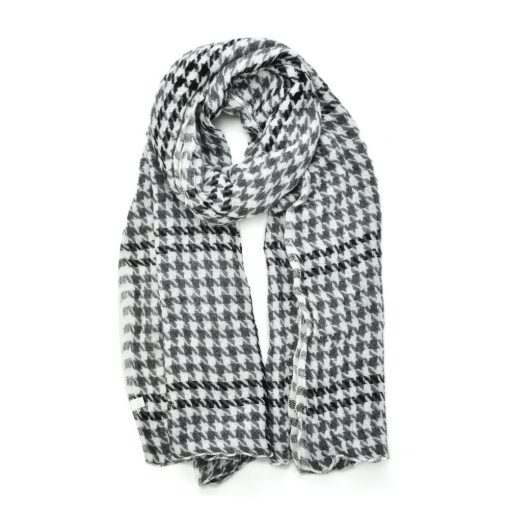 SF1084 White – Classic Houndstooth Print Scarf