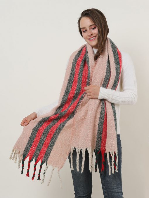 SF1127 Pink – Variegated Color Stripe Scarf For Women