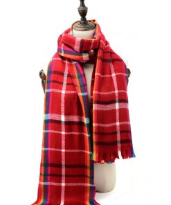 SF1153 Red – Rainbow Color Lattice Pattern Scarf With Tassel For Women