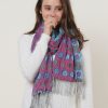 SF1155 Purple – Floral Pattern Scarf With Tassels Trims