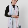 SF1156 White – Small Geometric Pattern Scarf With Tassels Trims
