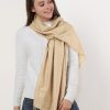 SF503-4 Beige â€“ Textured Pure Color Scarf With Tassels Ends