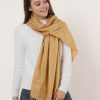 SF503-4 Camel â€“ Textured Pure Color Scarf With Tassels Ends