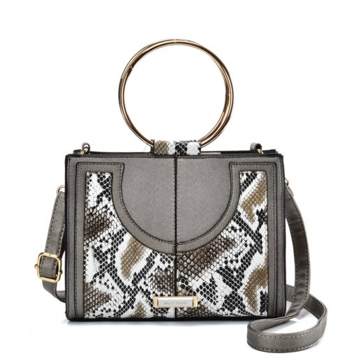 SY2175 GREY – Generous Snakeskin Bag With Ring Handle