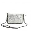 Women Silver Leather Hand Bag