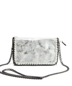 Women Silver Leather Hand Bag