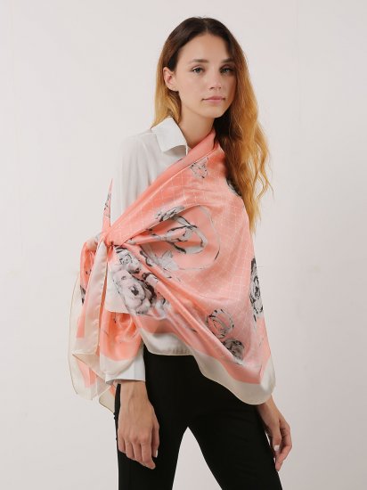 SF1120 Pink – Floral Pattern Scarf And Shawl With Cross Lines