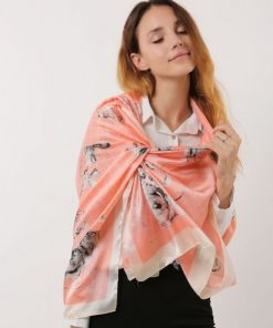 SF1120 Pink – Floral Pattern Scarf And Shawl With Cross Lines
