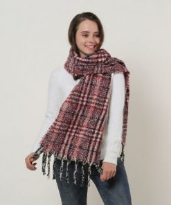 SF1130 Red â€“ Variegated Color Lattice Pattern Scarf With Tassels