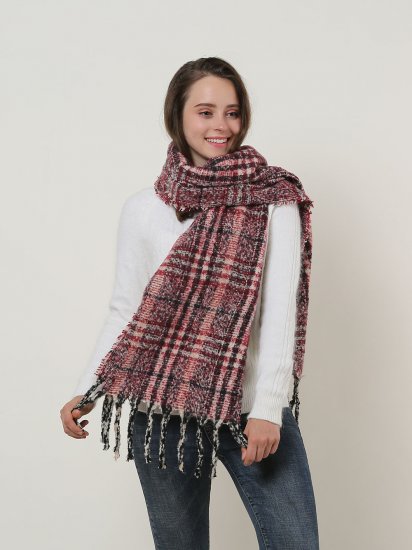 SF1130 Red â€“ Variegated Color Lattice Pattern Scarf With Tassels
