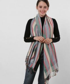 SF1132 White – Various Pattern Scarf With Colorful Tassels
