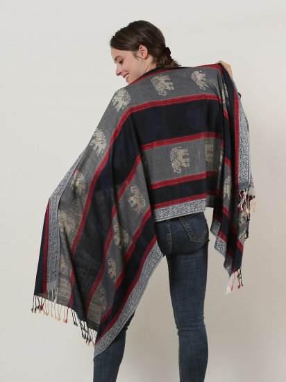 SF1134 Navy – Elephant Pattern Scarf With Tassels