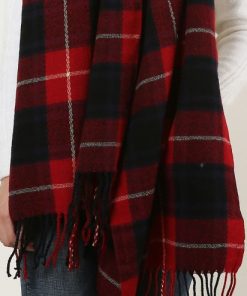 SF1152 Red -Lattice Pattern Scarf With Tassels