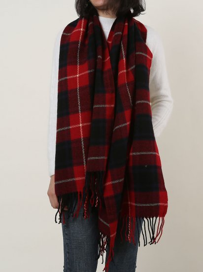 SF1152 Red -Lattice Pattern Scarf With Tassels