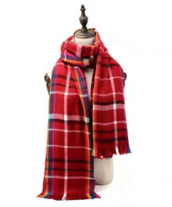 SF1153 Red – Rainbow Color Lattice Pattern Scarf With Tassel For Women