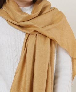 SF503-4 Camel â€“ Textured Pure Color Scarf With Tassels Ends