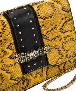 VK2118 YELLOW – Snakeskin Chain Bag For Women