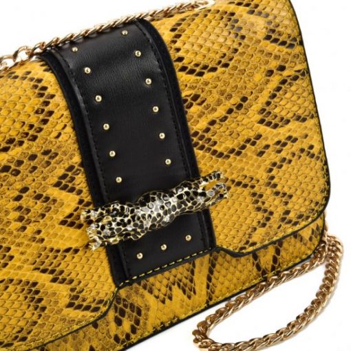 VK2118 YELLOW – Snakeskin Chain Bag For Women