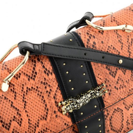 Orange Handbag With Snakeskin Design