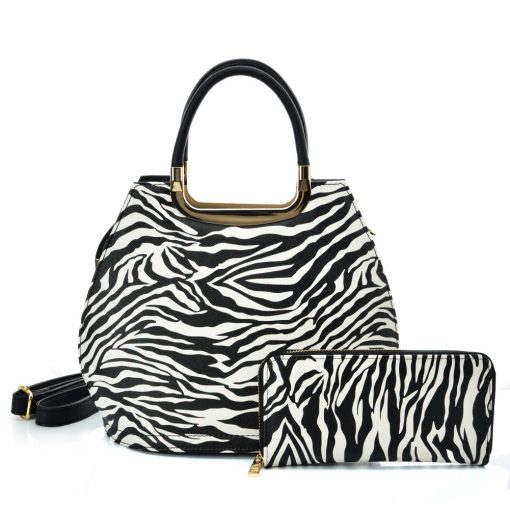 VK2124 WHITE – Simple Set Bag With Simple Zebra Print And Special Handle Design