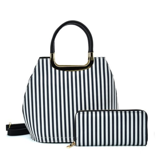VK2126 BLUE&WHITE – Simple Set Bag With Vertical Stripes And Special Handle Design