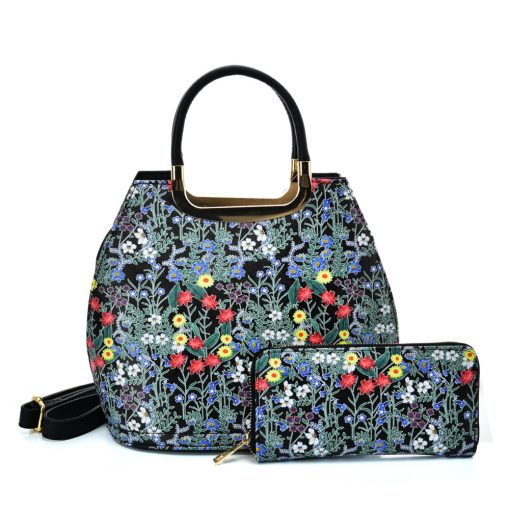 VK2132 BLACK – Shell Set Bag With Small Flowers And Special Handle Design