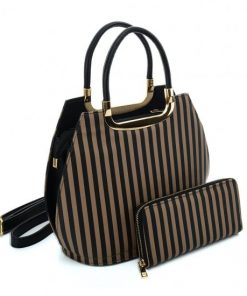 VK2126 BLACK&KHAKI – Simple Set Bag With Vertical Stripes And Special Handle Design
