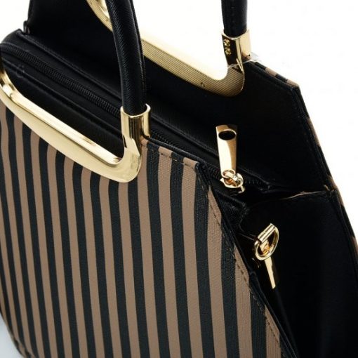 VK2126 BLACK&KHAKI – Simple Set Bag With Vertical Stripes And Special Handle Design