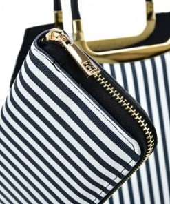 VK2126 BLUE&WHITE – Simple Set Bag With Vertical Stripes And Special Handle Design