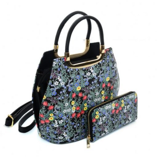 VK2132 BLACK – Shell Set Bag With Small Flowers And Special Handle Design