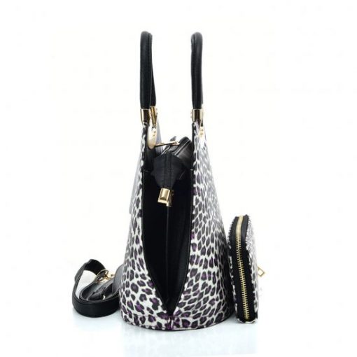 VK2134 PURPLE – Shell Set Bag With Leopard Print And Special Handle Design