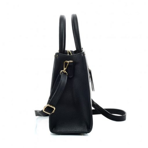 VK5606 BLACK – Simple Tote Bag With Snakeskin Decoration