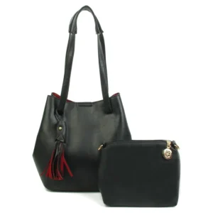 Black bucket bag with purse