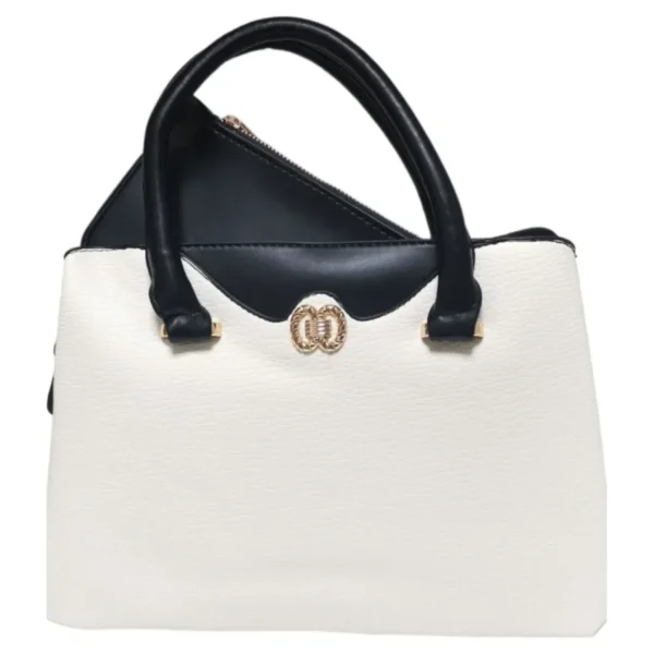 3 Compartment White bag with a purse in it