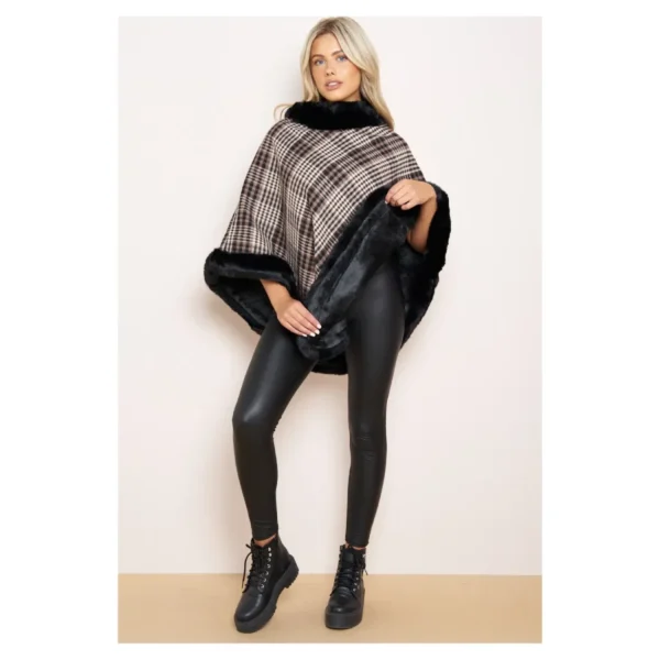 Fleece Faux Fur Poncho - inside view