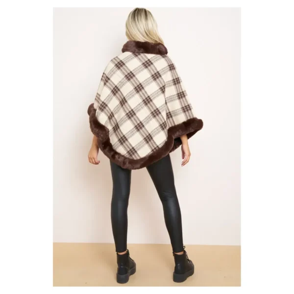 Fleece Lined Faux Fur Poncho behind