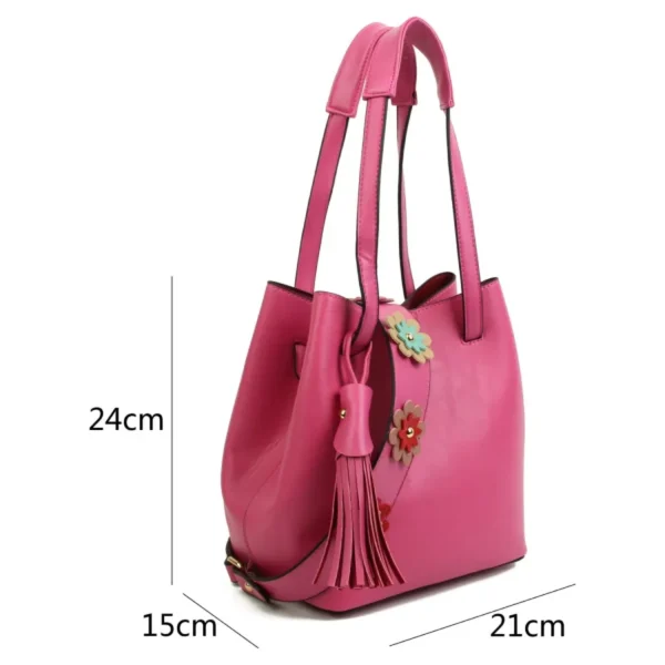 Pink bucket bag with dimensions