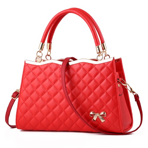 Red leather tote bag