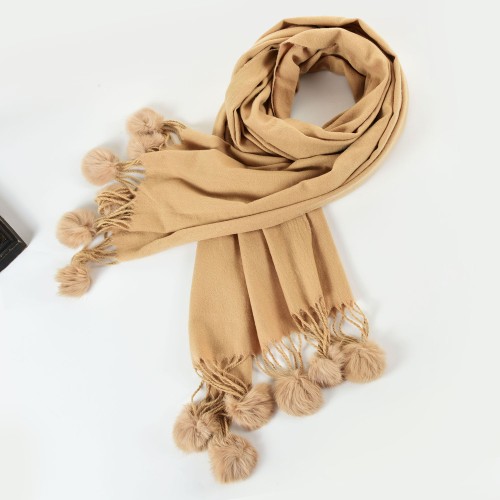 Beige fringed head scarf