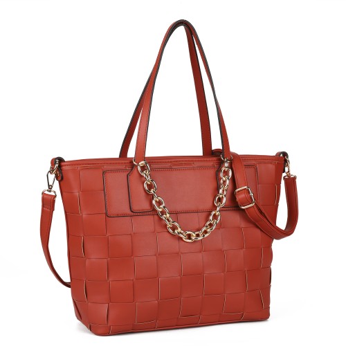 red woven bag/red leather tote bag