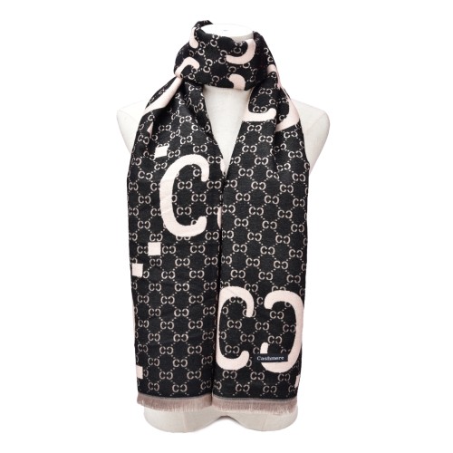 SF1501-BLACK Cashmere Scarf With A Symmetrical ‘C’ Pattern