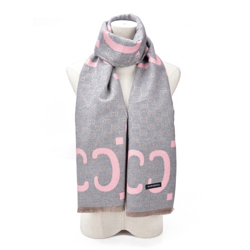 SF1501-GREY Cashmere Scarf With A Symmetrical ‘C’ Pattern