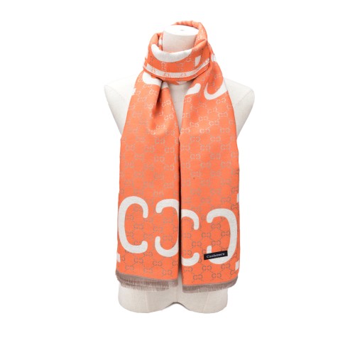 SF1501-ORANGE Cashmere Scarf With A Symmetrical ‘C’ Pattern