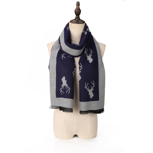 Blue Scarf With A Elk Pattern