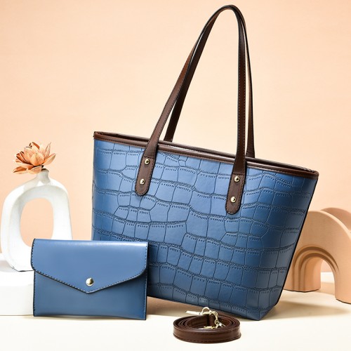 Crocodile Tote Blue Bag with Purse